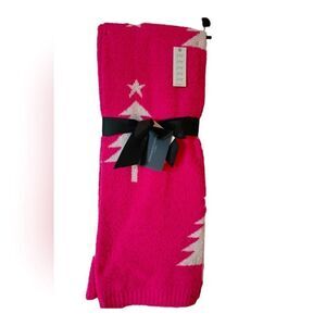 NWT RARE Magashoni Bright Pink White Christmas Tree Throw Blanket HTF Ticktock
